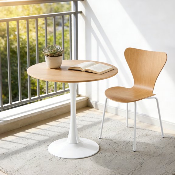 LHSHID Round Tulip Table with MDF Top, 31.5 Inches, Oak