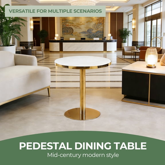 LHSHID Round Pedestal Dining Table with Cream Top, Seats 4-6, 31.5 Inches