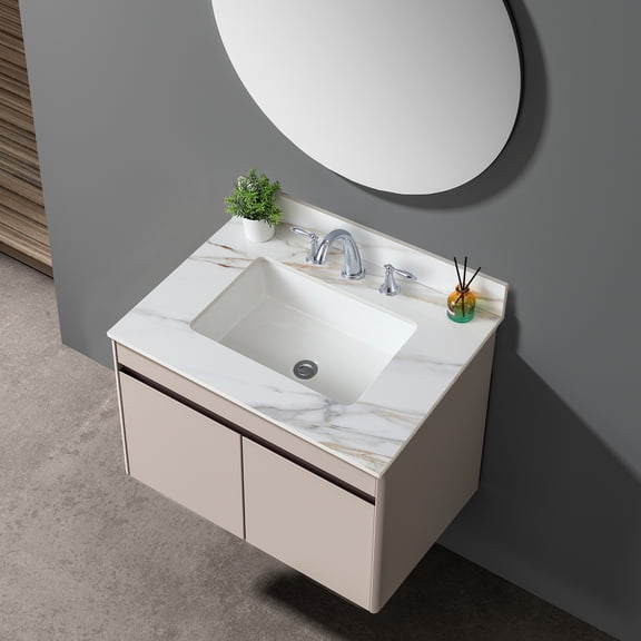 LHSHID 31 Inch Marble Vanity Top,Bathroom Vanity Top with Undermount Rectangular Middle Sink and 4"Height Backsplash,Pre-Drilled 8 Inch Faucet Hole Spread Vanity Top,white with veins