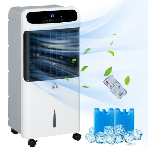 LHSHID 32"Mobile Evaporative Air Cooler,3-In-1 Ice Cooling Fan Water Conditioner Humidifier Unit with Remote,Timer,Oscillating,LED Display,3.2gal Water Tank for Home Office,Bedroom,White