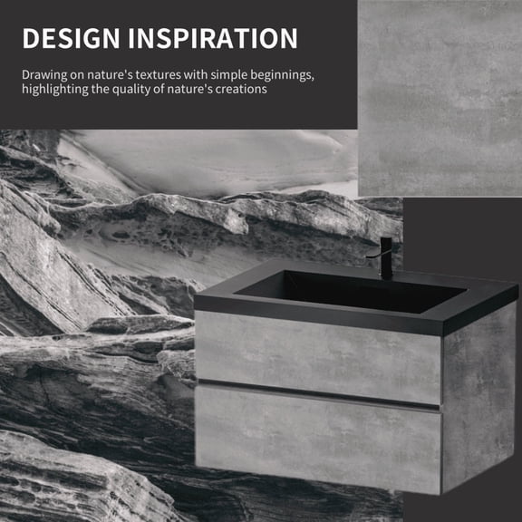 LHKJ 36in Floating Vanity, Black Quartz Top, Soft-Close Drawers, Cement Gray
