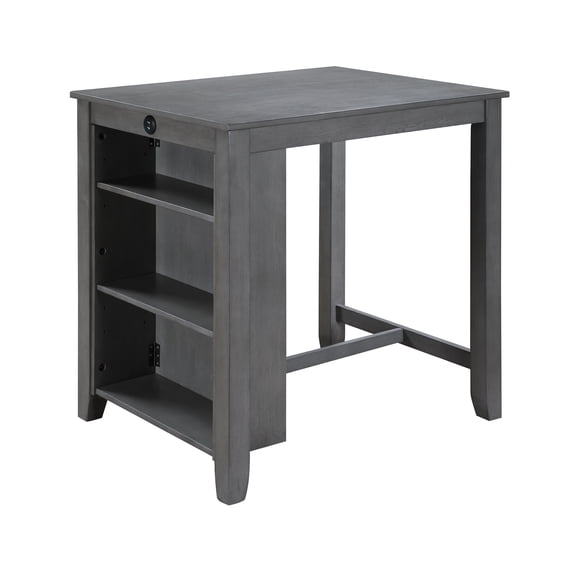 LHSHID 36"Gray Finish Small Space Counter Height Dining Table with USB Charging Ports and Shelves