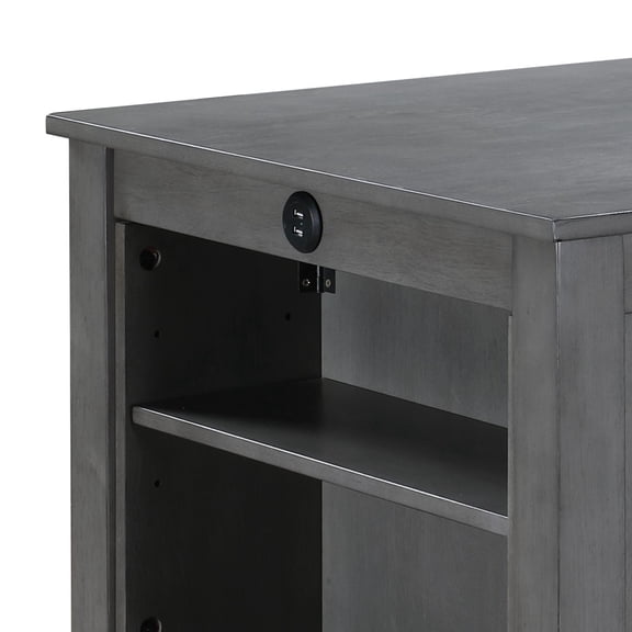 LHSHID 36"Gray Finish Small Space Counter Height Dining Table with USB Charging Ports and Shelves