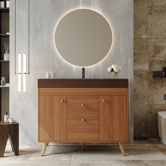 LHSHID 36"Modern Freestanding Bathroom Vanity with Sintered Stone Top,Ceramic Sink Smart Storage