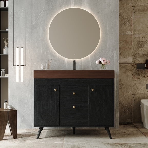 LHSHID 36"Modern Freestanding Bathroom Vanity with Sintered Stone Top,Ceramic Sink Smart Storage