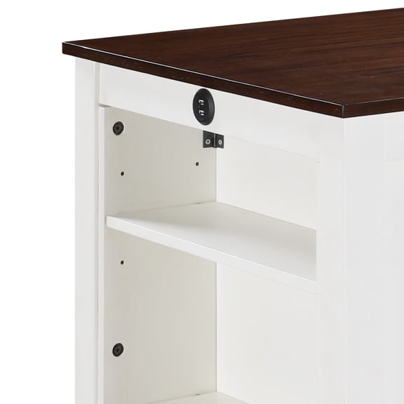LHSHID 36"White Finish Small Space Counter Height Dining Table with USB Charging Ports and Shelves