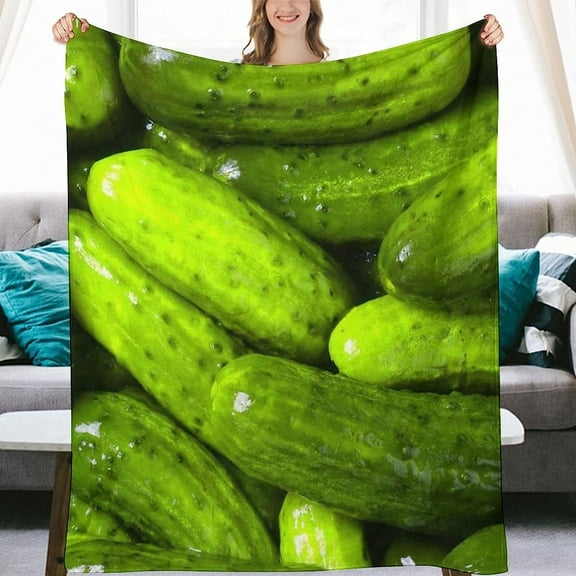 LHSHID 3D Funny Realistic Food Green Pickles Cucumbers Flannel Throw Blankets Soft Cozy Fluffy Winter Fall Blanket Cozy Soft Fuzzy Plush Home Decor for Couch Bed Sofa Living Room Bedroom 30"x40"