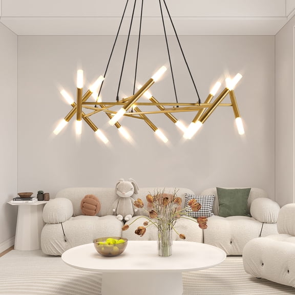 LHSHID 41" Golden Modern Chandelier Light Fixture,Branch Design with Frosted Tubes,Black Cords,Adjustable Height Pendant Light for Dining Room,or Kitchen Island (Bulb Not Included)