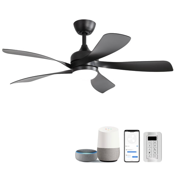 LHSHID 45 Inch Matte Black Smart Ceiling Fan with DC Motor Alexa APP Control Quiet Reversible Operation Dimmable Lighting and Timer