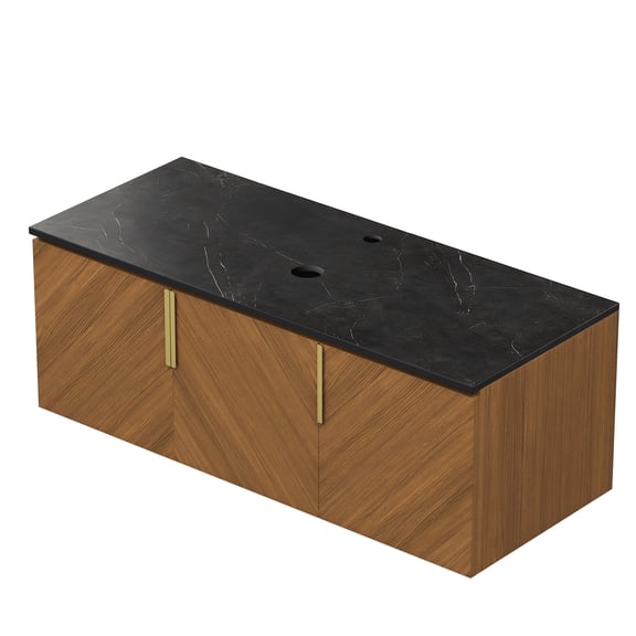 LHKJ 48in Black Stone Countertop, Brown Oak Cabinet, No Basin
