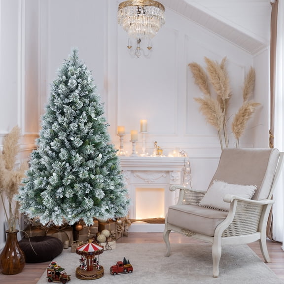 LHSHID 4FT Flocked Christmas Tree with Pine Needles Eucalyptus Leaves,404 Tips,Hinged Branches,Metal StandSnowy Artificial Tree for Holiday Home,Office,or Winter Decor
