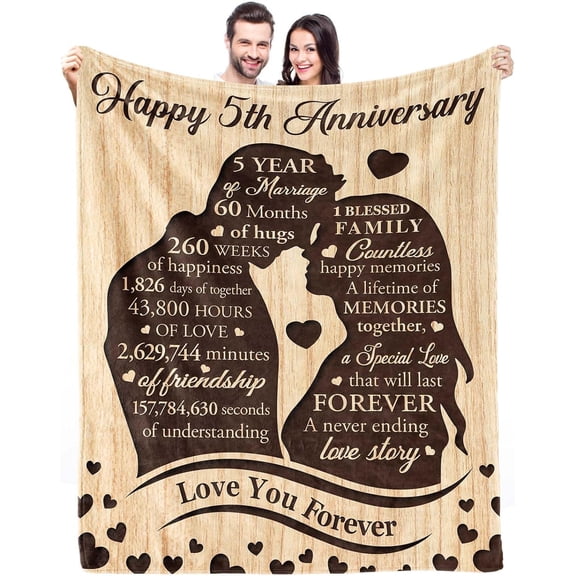 LHSHID 5 Year Anniversary Wedding Gifts for Her Him Couple Blanket 5th Anniversary Wedding Gifts for Husband Wife Couple 5 Year Anniversary Marriage Gifts for Couple Throw Blanket 30"x40"