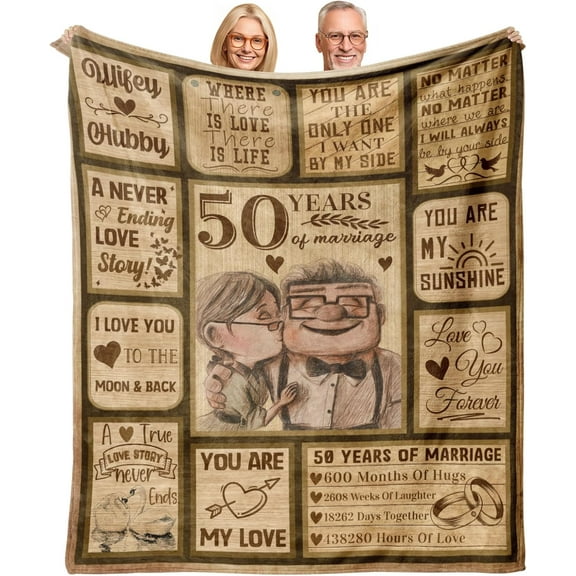 LHSHID 50th Anniversary Blanket Gifts Gift for 50th Wedding Anniversary Golden 50 Years of Marriage Throw Blankets 50th Anniversary Wedding Gifts for Parents Grandparents Couple 30"x40"