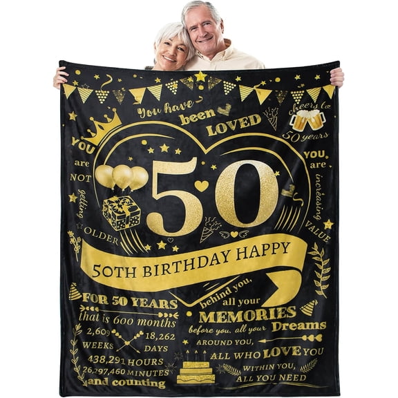 LHSHID 50th Birthday Gifts for Men Women Happy 50 Year Old Gifts Friendship Unique Turning 50 Bday Gift Idea for Best Friend Dad Husband 50th Birthday Decorations Present for Him Throw Blanket