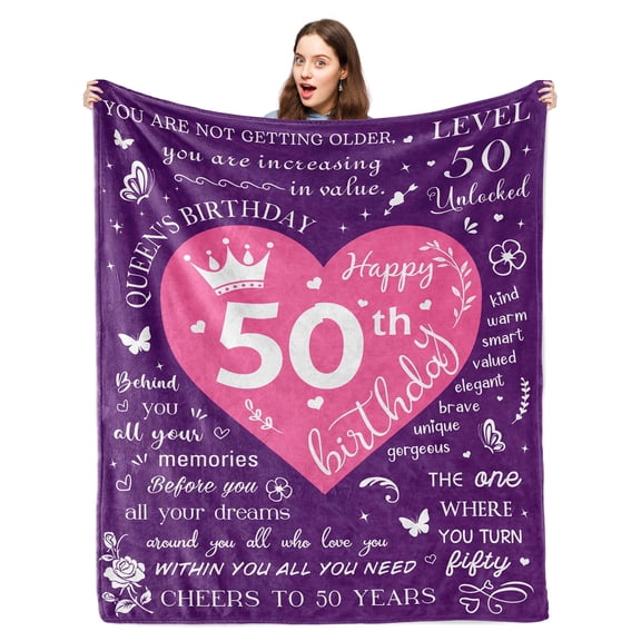 LHSHID 50th Birthday Gifts for Women 50 Year Old Woman Decorations Women 50 Years Old Gift Funny Birthday Gift for Lady Her Fleece Blanket 30x40in