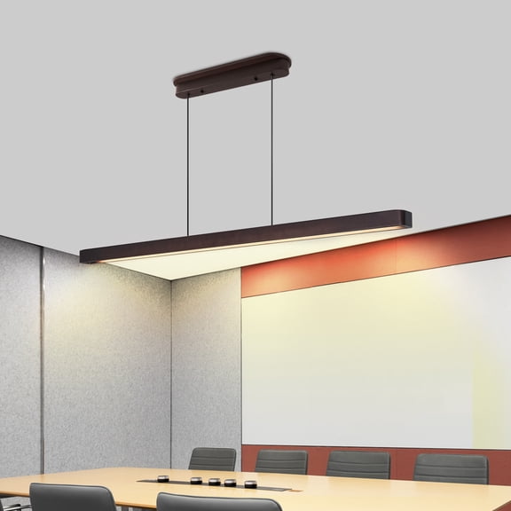 LHSHID 51-inch Walnut Wood Modern LED Pendant Light,Adjustable Hanging Light for Dining Room,Kitchen,Living Room–Sleek Walnut Color Finish