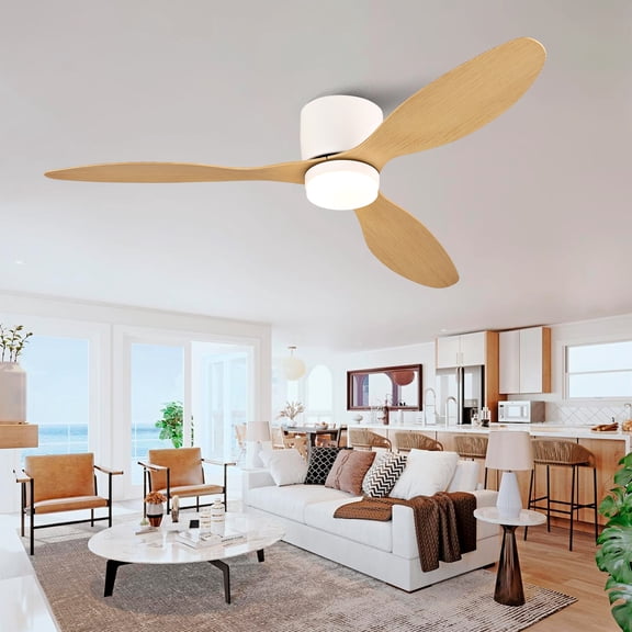 LHSHID 52-inch Ceiling Fan with Light,Ultra-Slim Flush-Mount Design,3 ABS Plastic Blades,Remote Control Included,6-Speed Adjustment,Reversible DC Motor,Quiet Operation,Ideal for Bedrooms,Indoor/Outdo