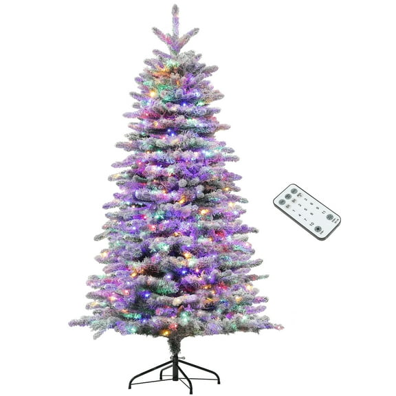 LHSHID 6.5 ft Pre-Lit Mountain Pine Artificial Christmas Tree,Snow Flocked Christmas Tree,Hinged Xmas Tree with 400 LED Lights and 990 Branch Tips for Holiday Party Decoration,Green