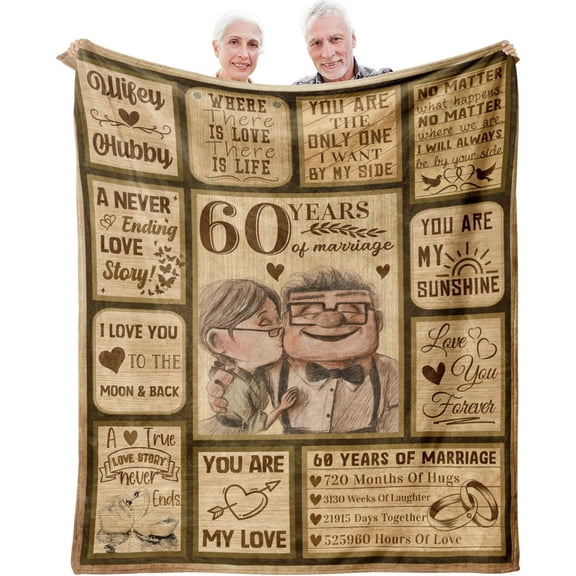 LHSHID 60th Anniversary Blanket Gifts for Parents 60th Wedding Anniversary Throw Blanket 60 Years of Marriage Gifts for Couple 60th Anniversary Decorations 30"x40"