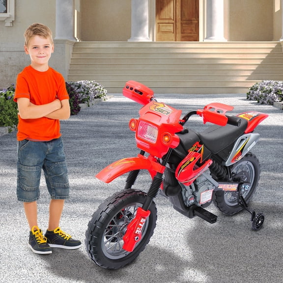 LHKJ 6V Electric Dirt Bike with Training Wheels, Red