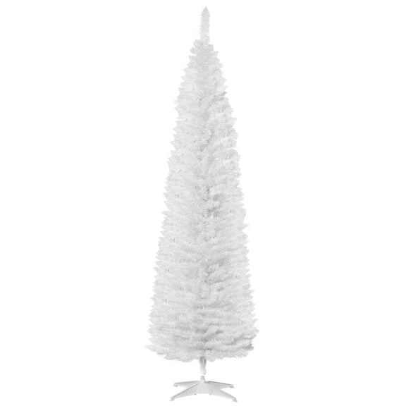 LHSHID 7' Artificial Pencil Christmas Tree,Slim Xmas Tree with 499 Realistic Branch Tips and Plastic Stand,White