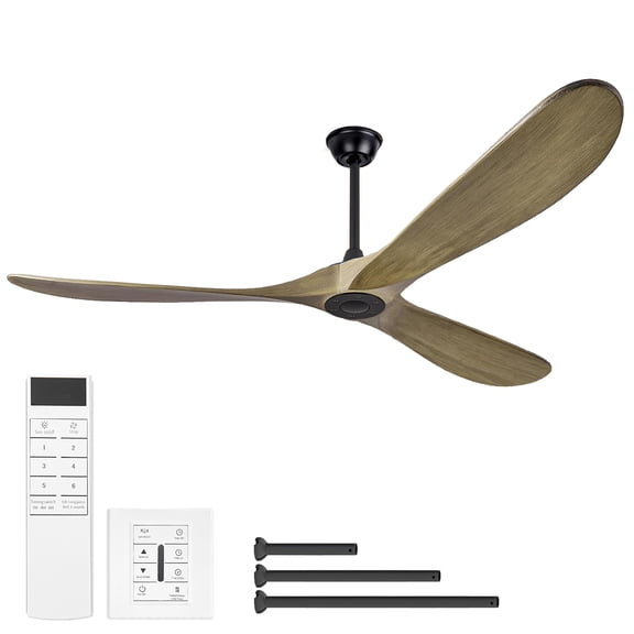 LHSHID 72"Large Size Solid Wood Ceiling Fan without Lights with Remote Control and Wall Switch,Indoor Outdoor Ceiling Fan no Light for Patio,Indoor,Living Room,Bedroom,Farmhouse-Ash Brown