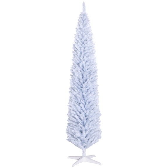 LHSHID 8' Artificial Pencil Christmas Tree,Slim Xmas Tree with 618 Realistic Branch Tips and Plastic Stand,White