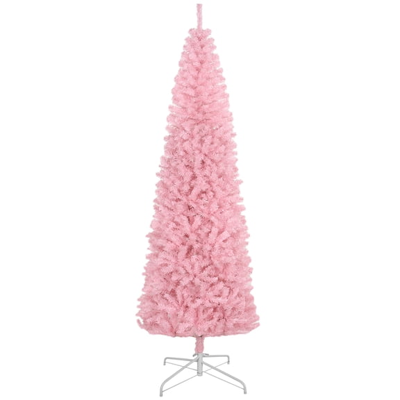 LHSHID 8' Tall Unlit Slim Douglas Fir Artificial Christmas Tree with 1168 Realistic Branch Tips,Pink