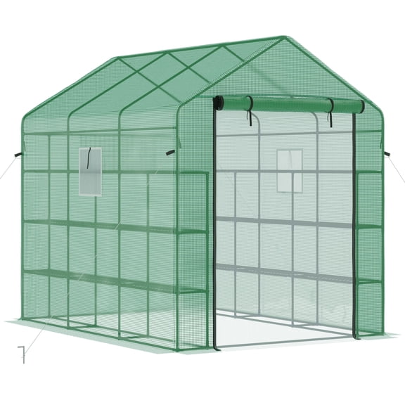 LHSHID 8'x6'x7' Walk-in Greenhouse with Mesh Door and Windows,18 Shelf Hot House with Trellis,Plant Labels,UV protective for Growing Flowers,Herbs,Vegetables,Saplings,Green