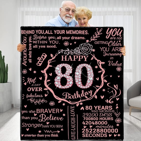 LHSHID 80th Birthday Gifts for Women Happy 80th Birthday Gift Ideas 80 Year Old Gifts for Grandma Nana Wife Mom Flannel Fleece Soft Throw Blanket for Bed Sofa 60"x80"
