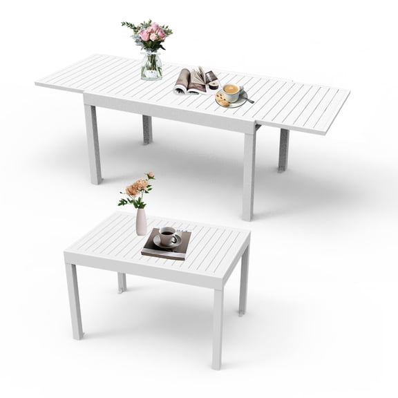LHSHID Aluminum Patio Extendable Dining Table 35"-71",Adjustable Indoor Outdoor Patio Dining Table with E-Coating for 4-6 Person Garden Lawn Porch Bistro Furniture,Elegant Ivory White