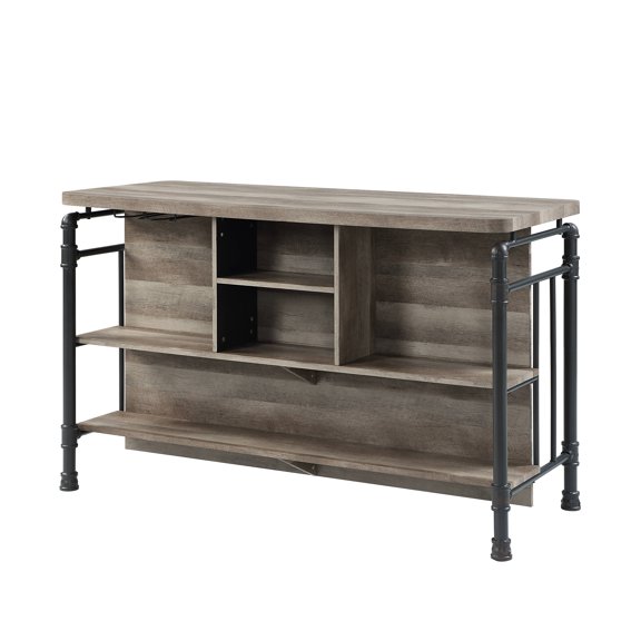 LHKJ Kitchen Island with 5 Shelves, Antique Oak and Sandy Grey