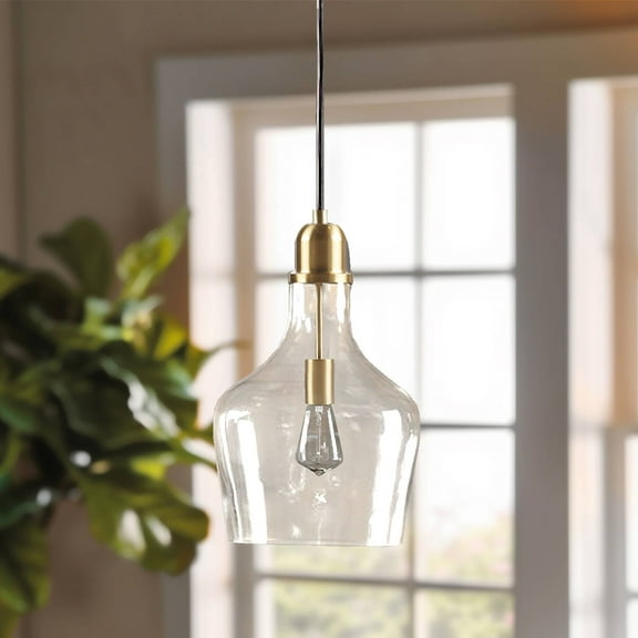 LHSHID Bell Shaped Glass Pendant Gold/Clear Dia 13"