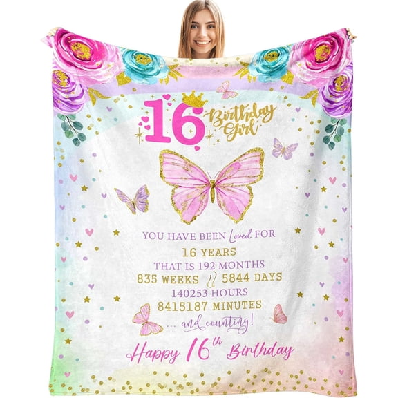 LHSHID Best Sweet 16 Gifts for Girls 16 Year Old Girl Gift Ideas Cool Present for 16 Year Old Girl Happy Sweet Sixteen Birthday Party Decorations Throw Blanket 30"x40"