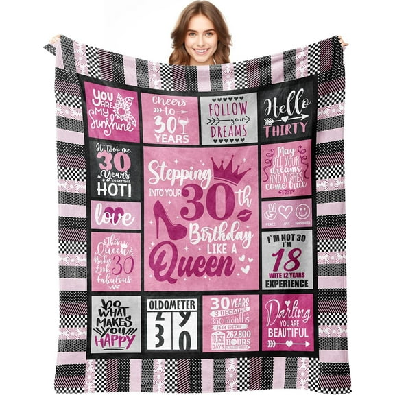 LHSHID Birthday Blanket Birthday Gifts for Women Stepping into 30th Birthday Like A Queen Soft Throw Blanket Best Happy 30th Birthday Gifts for Women 30th Woman Birthday Gift Ideas 40x50in