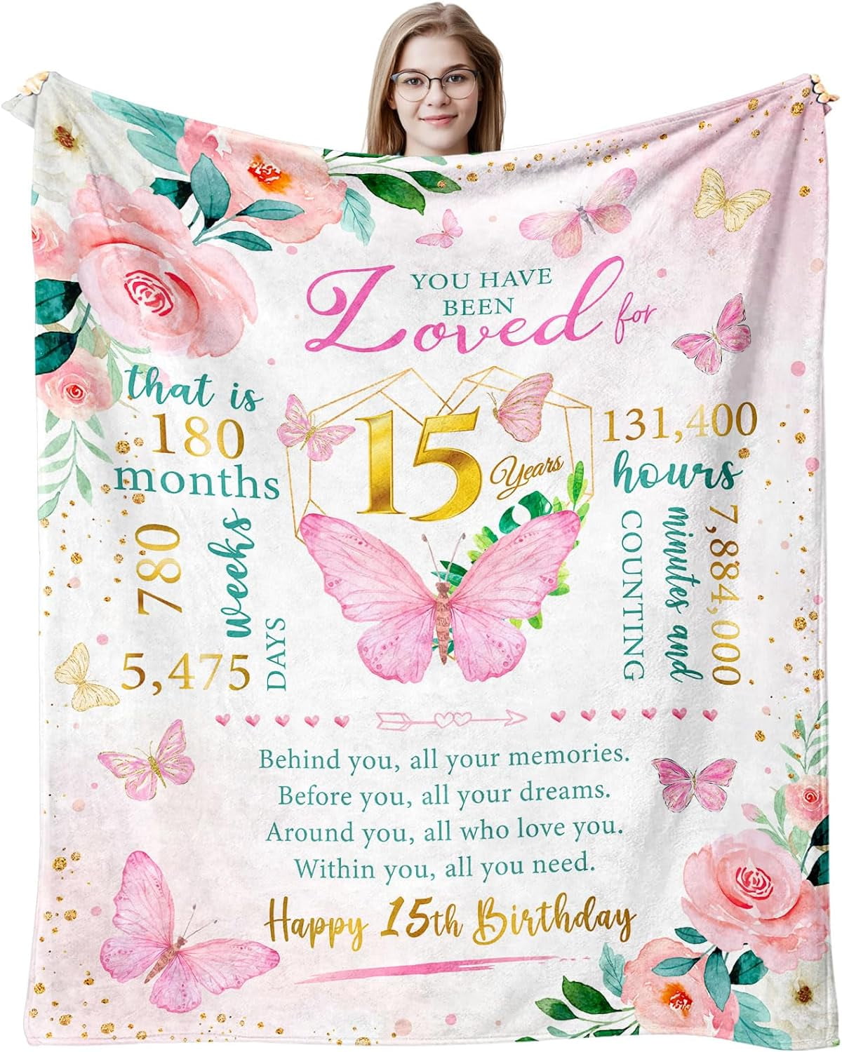 LHSHID Birthday Gifts for 15 year old Girl Throw Blanket Quinceanera ...