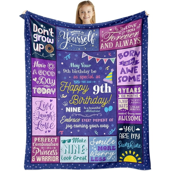LHSHID Birthday Gifts for 9 Year Old Girl9th Birthday Gifts/Decorations for Girls Birthday Gifts for Girls Age 9 Presents for 9/Nine Year Old Girls Throw Blanket 60"x80"
