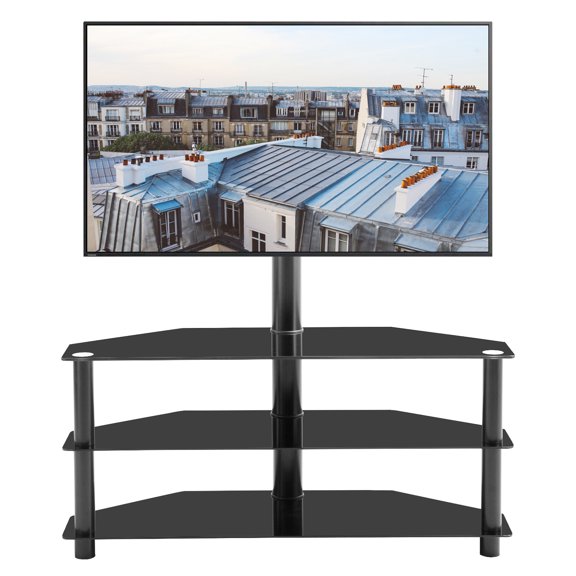 LHSHID Black Multi-Function TV Stand, Height Adjustable, 3-Tier