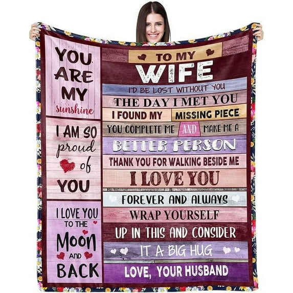 LHSHID Blanket Gifts for Wife Romantic Anniversary Birthday Gifts for Wife Her I Love You Presents for Wife from Husband to My Wife Warm Gifts for Christmas Valentine's Mother's Day