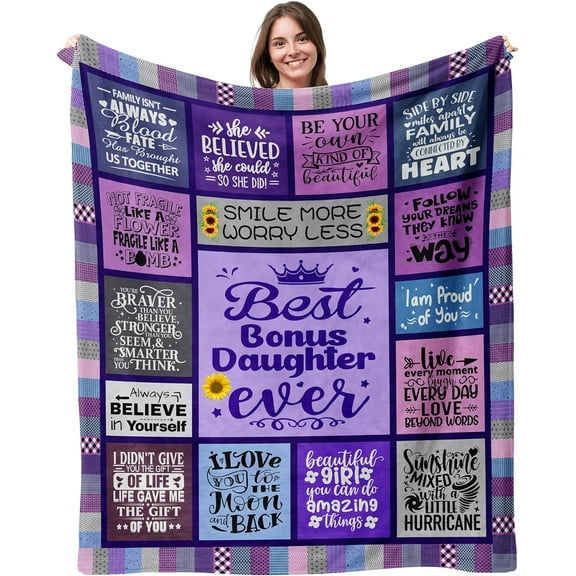LHSHID Bonus Daughter Gifts Bonus Daughter Blanket Gifts for Stepdaughter Stepdaughter Gifts from Stepmom/Stepdad Bonus Daughter Birthday Gift Gifts for Bonus Daughter Throw Blanket 30"x40"