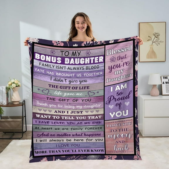 LHSHID Bonus Daughter Gifts Stepdaughter Gifts from Stepmom Stepdad Best Gift for Bonus Daughter Bonus Daughter Birthday Christmas Thanksgiving Gifts Flaneel Throw Blanket 40"x50"