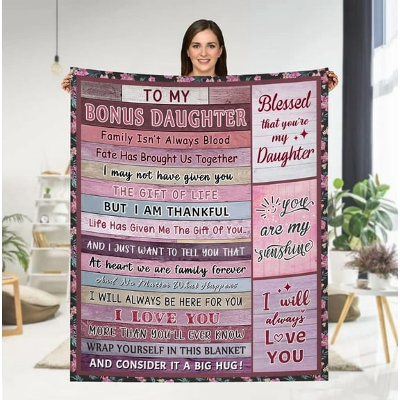 LHSHID Bonus Daughter Gifts from Stepmom Bonus Mom Mother in Law Stepdad Throw Blankets Bonus Daughter Birthday Graduation Gifts for Stepdaughter Blanket 30x40in