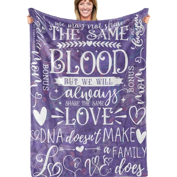 LHSHID Bonus Mom Gifts Bonus Mom Blanket Stepmom Gifts Mother's Day Birthday Gift for Stepmother Bonus Mom Stepmom Soft Throw Blanket Purple 30"x40"