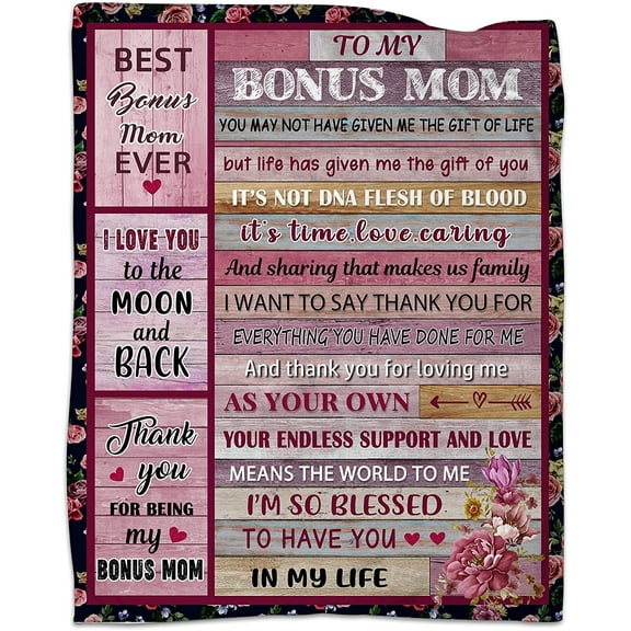 LHSHID Bonus Mom Stepmom Gifts Blanket from Bonus Daughter Son to My Bonus Mom Blankets for Birthday Step Mom Gifts Soft Flannel Throw Blanket