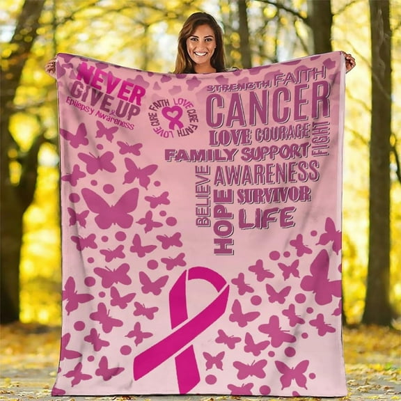 LHSHID Breast Cancer Throws Blanket for Women Gifts Flannel Soft Plush Lightweight Couch Sofa Decorative 50x60in