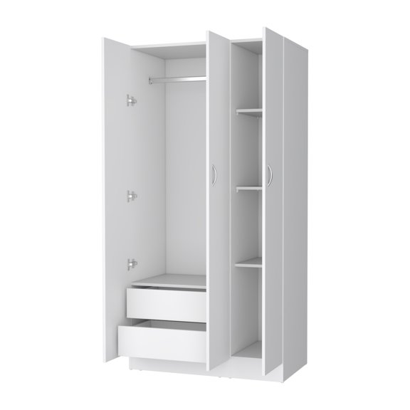 LHKJ 3-Door Wardrobe with 2 Drawers and Hanging Rod