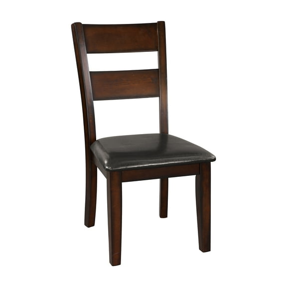 LHSHID Cherry Finish Classic Style Set of 2 Side Chairs Mango Veneer Faux Leather Upholstered Transitional Dining Furniture
