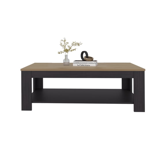 LHKJ Coffee Table with Shelf, Black Wengue and Natural Oak
