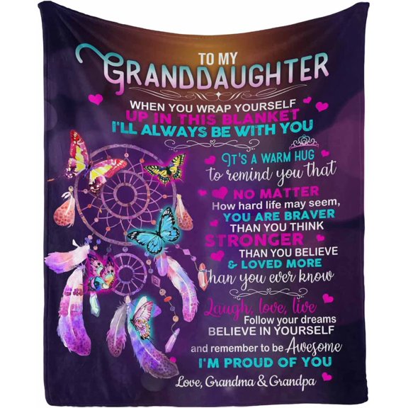 LHSHID Custom Blanket to my granddaughter from grandma & grandpa follow your dreams believe in yourself and remember to be awesome Blanket Gift for Granddaughter