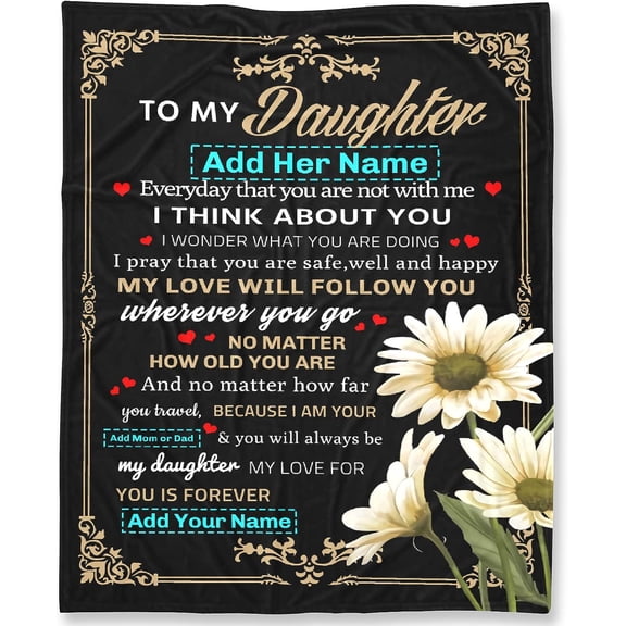 LHSHID Custom to My Daughter Blanket from Mom Dad Personalized Gift for Girl Super Soft Comfy Summer Throw Blankets Flannel Plush Birthday Graduation for Bed Sofa 50"x60"